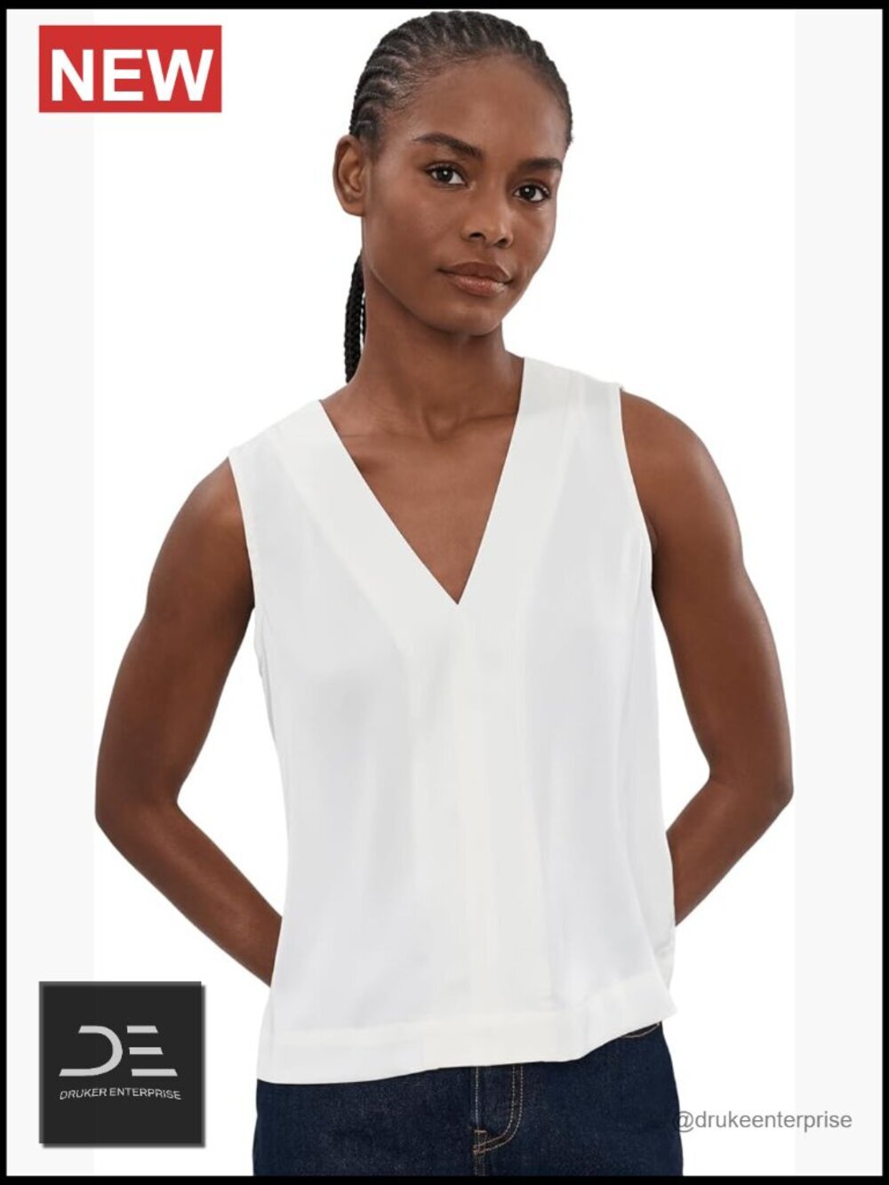 Petite Sleeveless V-Neck Woven-to-Knit Top